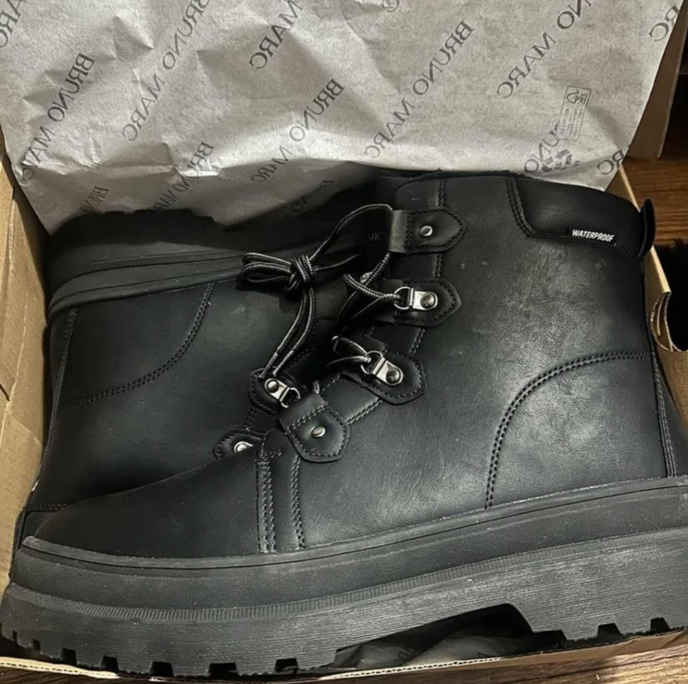 Bruno Marc Black Leather Lace-Up Boots with Rubber Sole